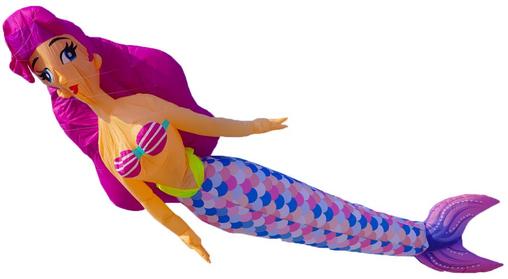 Mermaid kite over Orley Beach